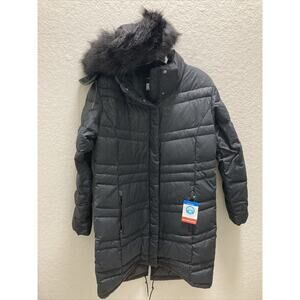 Columbia Catherine Creek Mid Down Jacket Black Women Size Large Hood Winter